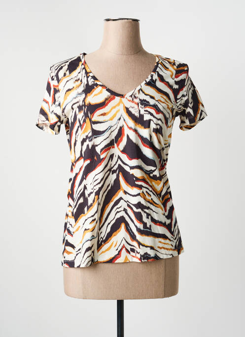 Tricou guler în v mâneci scurte bej ONE STEP femme