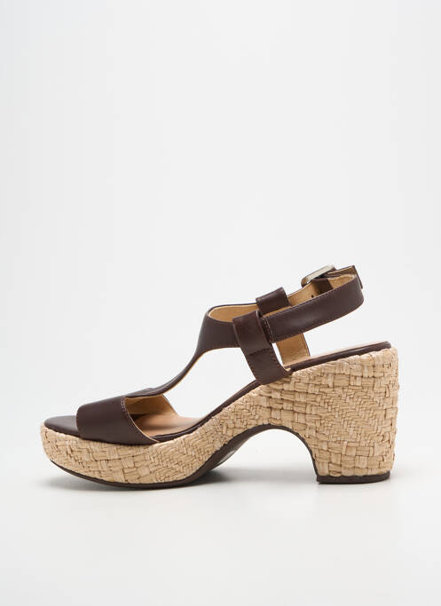 Sandale/pantofi decupați semi compensat toc de 7 la 9 cm maro ADIGE femme