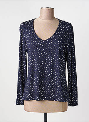 Tricou guler în v mâneci lungi albastru COTE ANGLAISE femme