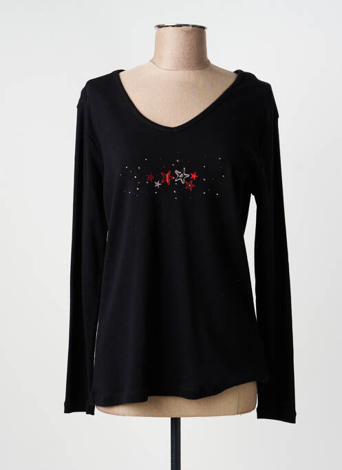 Tricou serigrafie cu strasuri mâneci lungi negru THALASSA femme