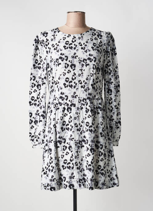 Rochie scurtă imprimeu floral mâneci lungi gri ICHI femme