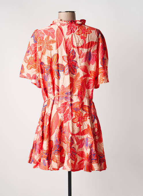 Rochie scurtă imprimeu floral mâneci 3/4 roșu KILKY femme