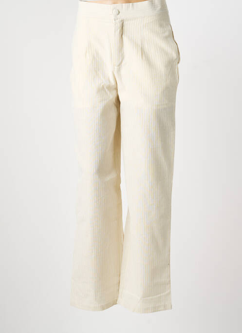 Pantalon drept țesătură crep talie înaltă bej DAPHNEA femme