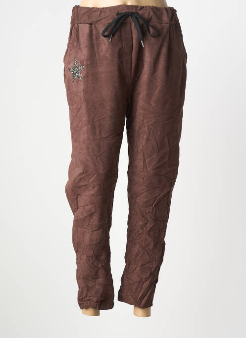 Pantalon drept talie elastică mărime normală maro MINA ROSA femme