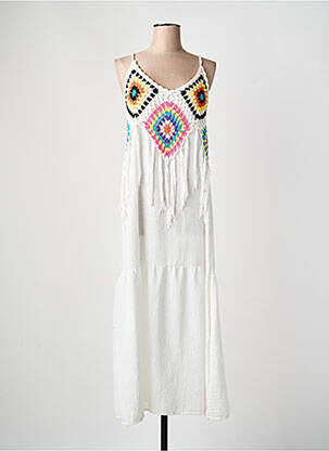 Rochie lungă imprimeu fantezie bretele subțiri alb TOPSHOW femme