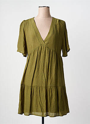 Rochie midi croială evazată mâneci scurte verde GOA femme