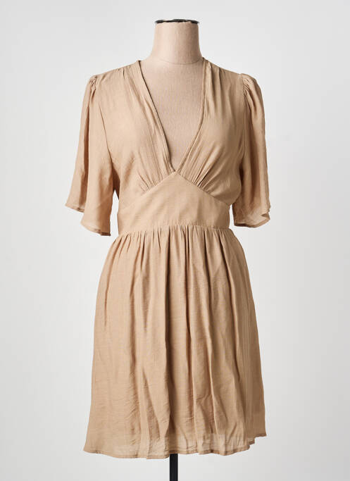 Rochie midi croială evazată mâneci scurte bej GOA femme