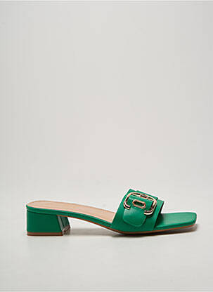 Mulete/saboți țesătură satinată toc de 4 la 6 cm verde SOON HER femme