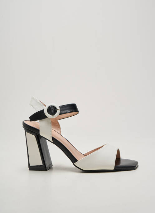 Sandale/pantofi decupați toc pătrat toc de 7 la 9 cm alb JEEINI femme