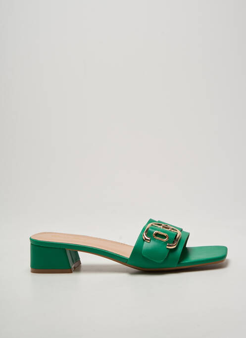 Mulete/saboți țesătură satinată toc de 4 la 6 cm verde SOON HER femme