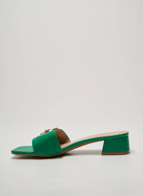 Mulete/saboți țesătură satinată toc de 4 la 6 cm verde SOON HER femme
