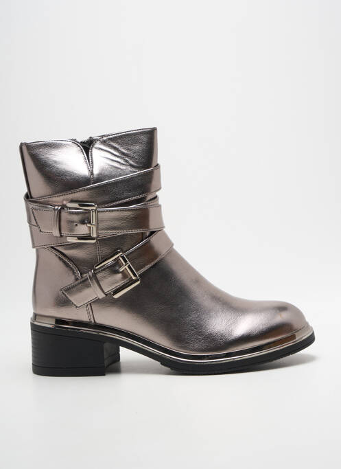 Botine/ghete țesătură satinată toc de 4 la 6 cm argintiu POTI PATI femme
