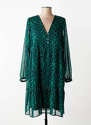 Rochie midi imprimeu fantezie mâneci lungi verde LA FEE MARABOUTEE femme