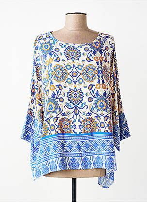 Bluză țesătură poplin mâneci scurte albastru COULEURS DU TEMPS femme