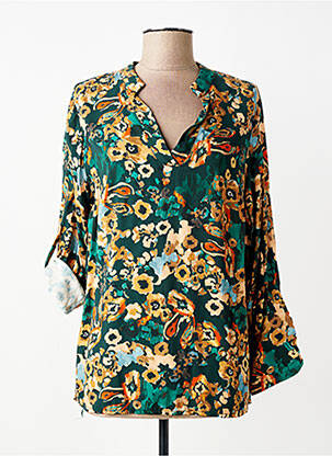 Bluză țesătură poplin mâneci lungi verde COULEURS DU TEMPS femme