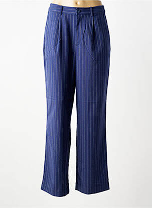 Pantalon larg închidere cu fermoar sub clapetă cu nasturi talie înaltă albastru ICHI femme