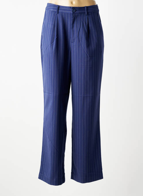 Pantalon larg închidere cu fermoar sub clapetă cu nasturi talie înaltă albastru ICHI femme