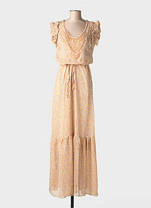 Rochie lungă imprimeu fantezie mâneci scurte galben BRIEFLY femme