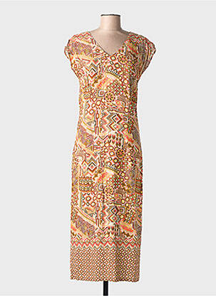 Rochie midi imprimeu fantezie mâneci scurte portocalie MERI & ESCA femeie