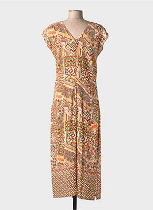 Rochie midi imprimeu fantezie mâneci scurte portocalie MERI & ESCA femeie