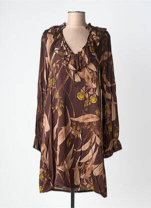 Rochie midi imprimeu fantezie mâneci lungi maro LUMA femme