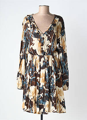 Rochie midi imprimeu fantezie mâneci lungi maro LUMA femme