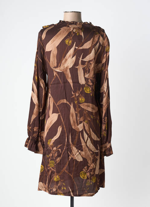 Rochie midi imprimeu fantezie mâneci lungi maro LUMA femme