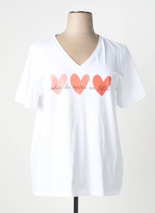 Tricou serigrafie flockată mâneci scurte alb PM MERE & FILLE femme