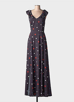 Rochie lungă imprimeu fantezie mâneci scurte negru LONDON LOOK femeie
