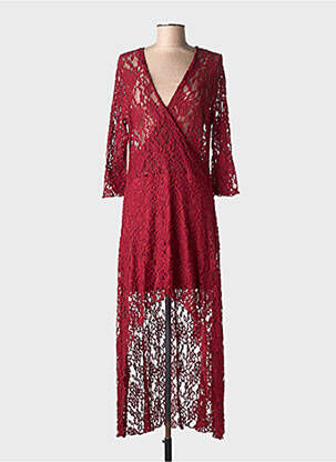 Rochie lungă croială cambrată mâneci 3/4 roșu LONDON LOOK femeie