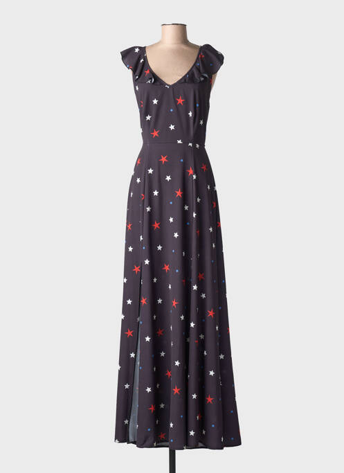 Rochie lungă imprimeu fantezie mâneci scurte negru LONDON LOOK femme