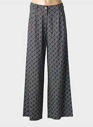 Pantalon larg închidere cu fermoar sub clapetă cu nasturi talie înaltă gri ZILCH femme