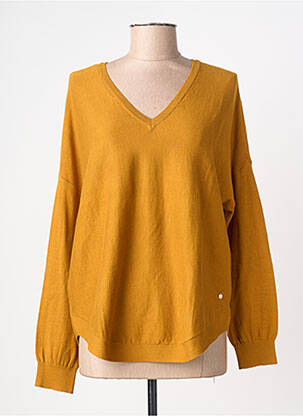 Pulover guler în v mâneci lungi galben INDI & COLD femme