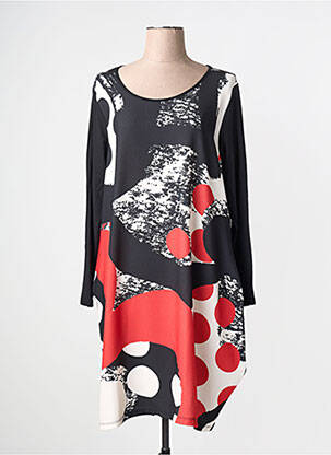 Rochie midi imprimeu floral mâneci lungi negru G!OZE femme