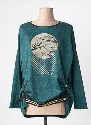 Pulover țesătură melanj mâneci lungi verde KARIN HERTZ femme