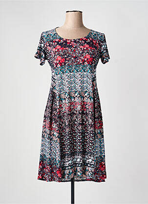 Rochie midi imprimeu fantezie mâneci scurte negru GEVANA femme