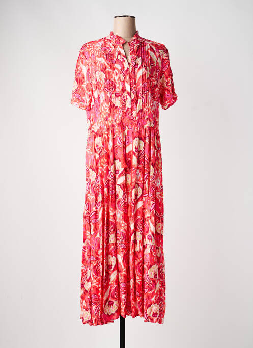 Rochie lungă imprimeu fantezie mâneci scurte roz YEST femme