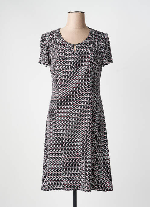 Rochie midi imprimeu fantezie mâneci scurte negru GEVANA femme