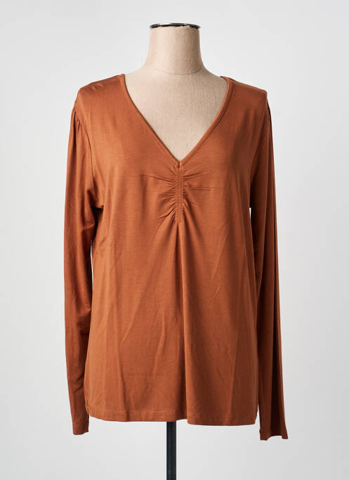 Tricou guler în v mâneci lungi maro YEST femme