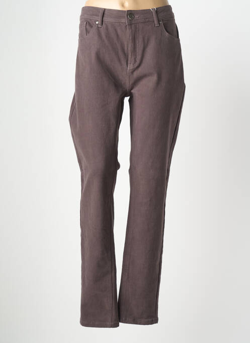 Pantalon drept închidere cu fermoar sub clapetă cu nasturi maro GEVANA femme