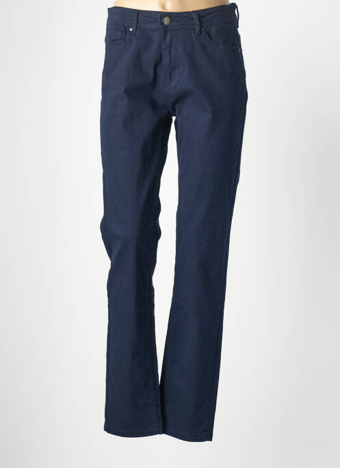 Pantalon drept închidere cu fermoar sub clapetă cu nasturi albastru GEVANA femme