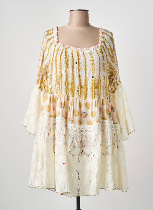 Rochie scurtă mâneci lungi mâneci lungi bej YAATRA femme