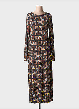 Rochie lungă imprimeu fantezie mâneci lungi maro MALIPARMI femme