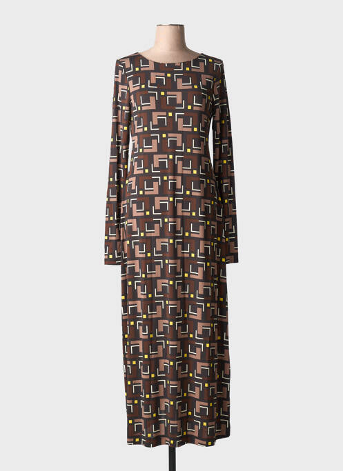 Rochie lungă imprimeu fantezie mâneci lungi maro MALIPARMI femme