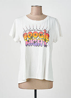 Tricou serigrafie flockată mâneci scurte alb NINE TEES femeie