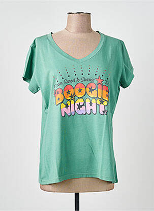 Tricou serigrafie flockată mâneci scurte verde NINE TEES femeie