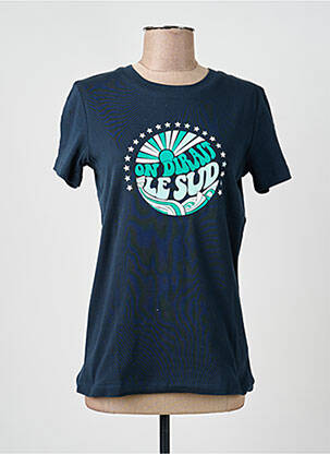 Tricou serigrafie flockată mâneci scurte albastru LA PETITE FRANCAISE femme