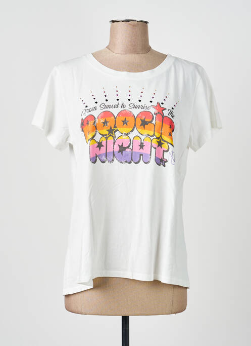 Tricou serigrafie flockată mâneci scurte alb NINE TEES femme