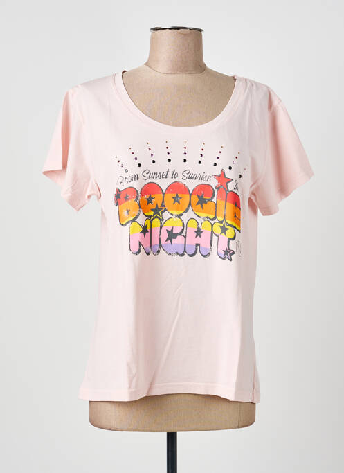 Tricou serigrafie flockată mâneci scurte roz NINE TEES femme