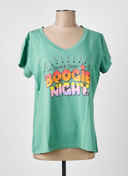 Tricou serigrafie flockată mâneci scurte verde NINE TEES femme